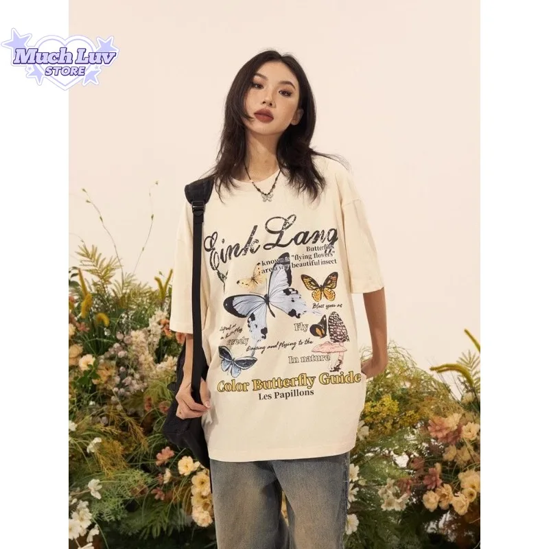 Retro Butterfly Letter Printed T-shirted Men and Women Summer Fashion Trend Casual Comfy Pure Cotton Couple Short Sleeve Top
Retro Butterfly Letter Printed T-shirted Men and Women Summer Fashion Trend Casual Comfy Pure Cotton Couple Short Sleeve Top