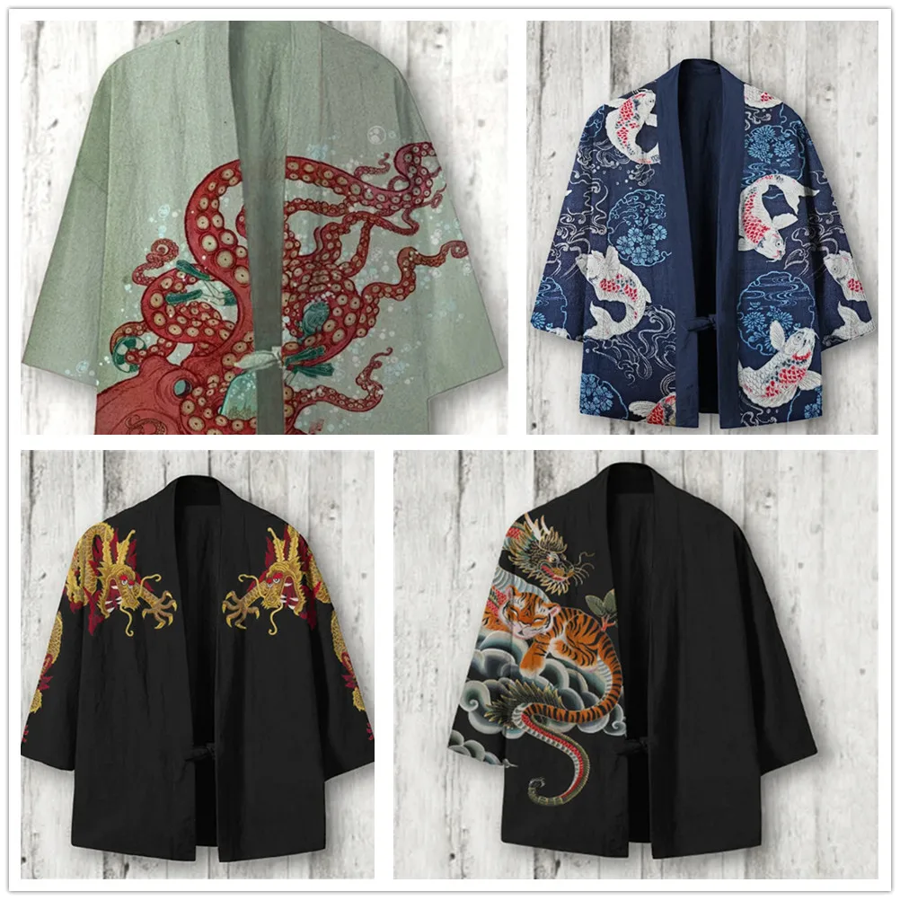 Mens Tops Cardigans Ukiyoe Kimono Shirt Lightweight Japanese Kimono Haori Yukata
Mens Tops Cardigans Ukiyoe Kimono Shirt Lightweight Japanese Kimono Haori Yukata