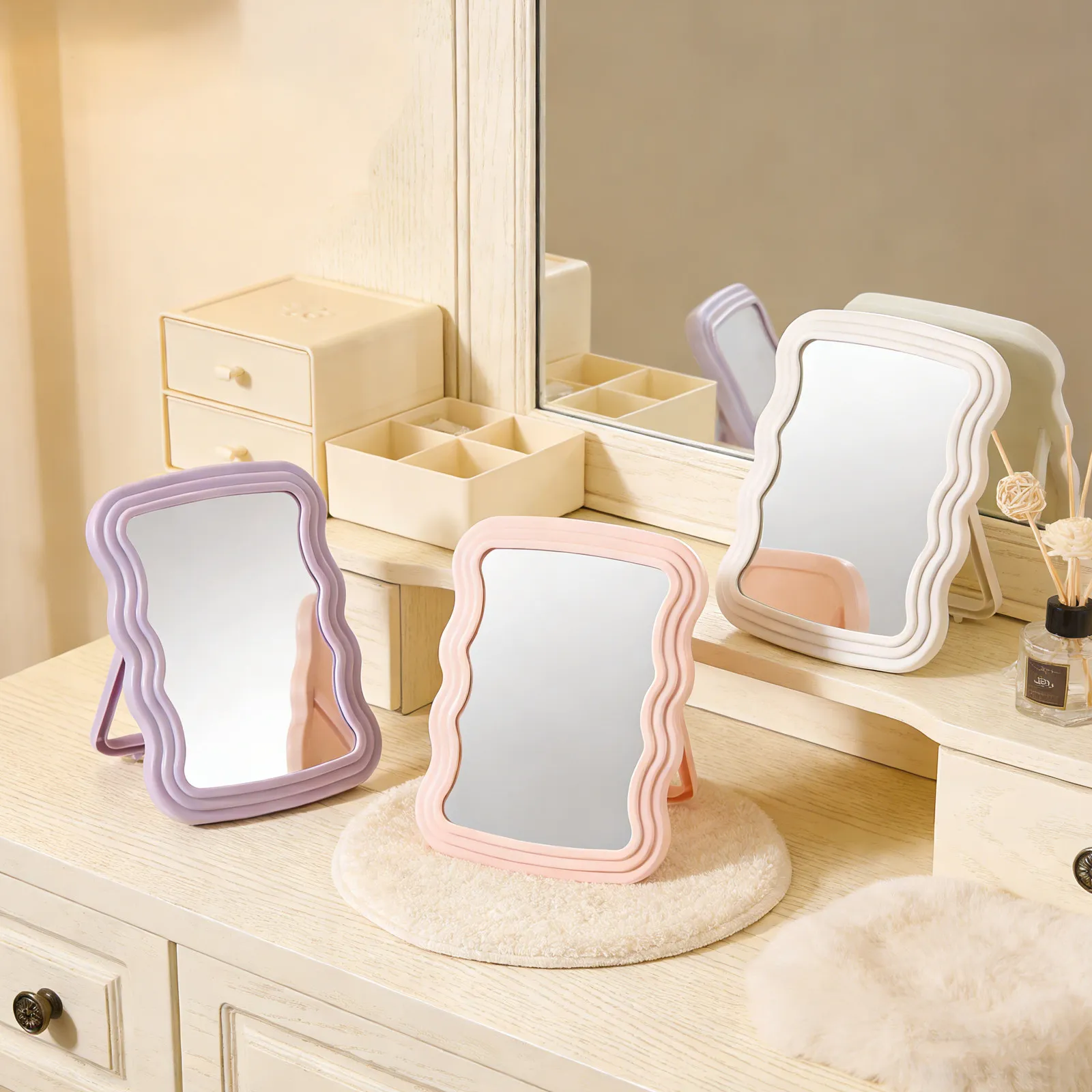 3Pcs Wave Foldable Desk Mirror Cute Pink Purple White Portable Standing Makeup Mirror for Bedroom Bathroom Office Travel Desk
3Pcs Wave Foldable Desk Mirror Cute Pink Purple White Portable Standing Makeup Mirror for Bedroom Bathroom Office Travel Desk