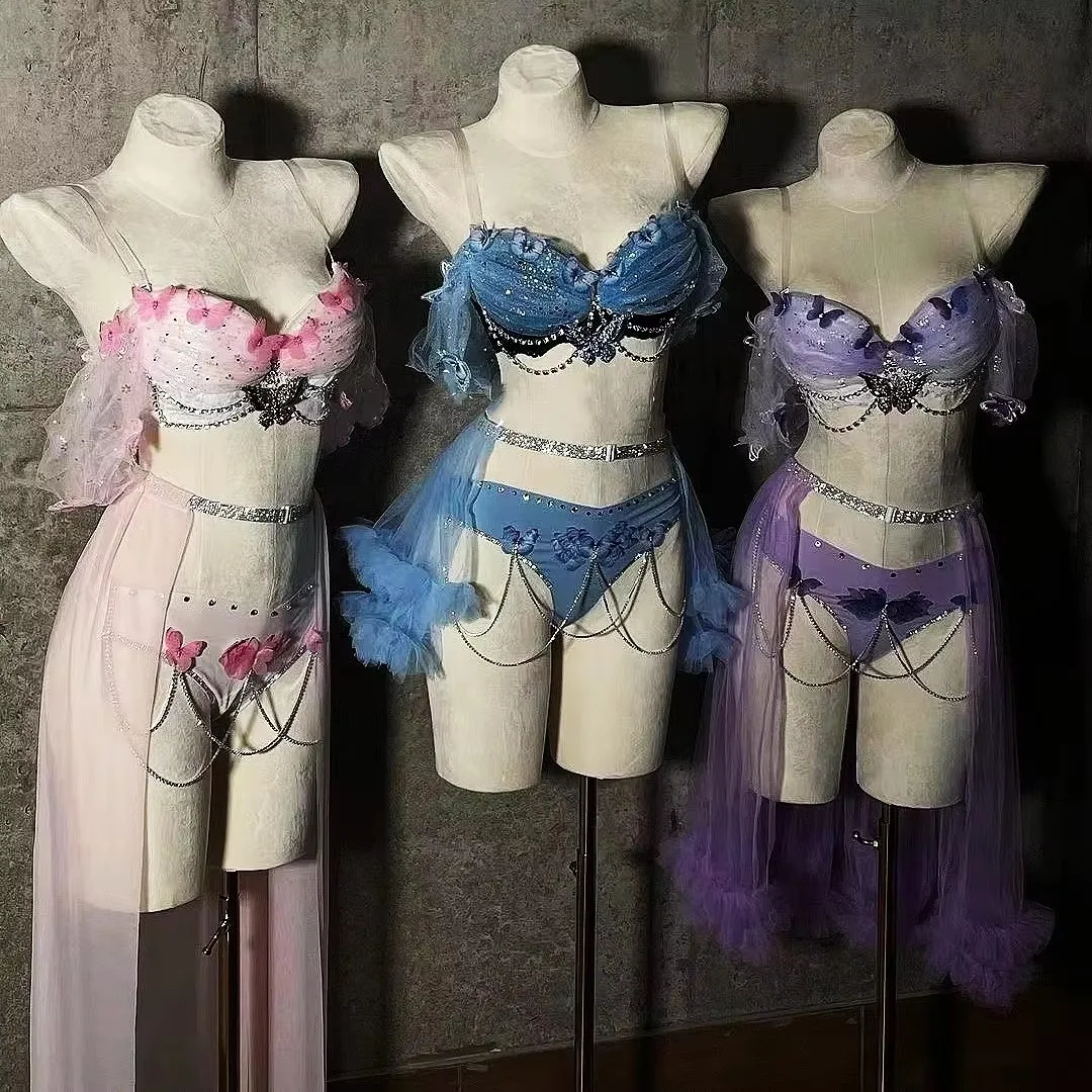 Bar Nightclub Sexy Performance Costume Bikini Mesh Skirt Dance Outfits Pink Blue Rhinestones Carnival Party Show Rave Stage Wear
Bar Nightclub Sexy Performance Costume Bikini Mesh Skirt Dance Outfits Pink Blue Rhinestones Carnival Party Show Rave Stage Wear
