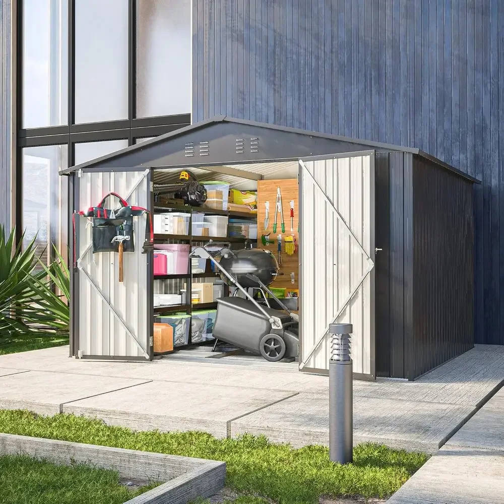 10ft x 8ft Outdoor Metal Storage Shed with Floor Base, Galvanized Steel, Waterproof, Lockable Door, Ideal for Garden, Patio, and
10ft x 8ft Outdoor Metal Storage Shed with Floor Base, Galvanized Steel, Waterproof, Lockable Door, Ideal for Garden, Patio, and
