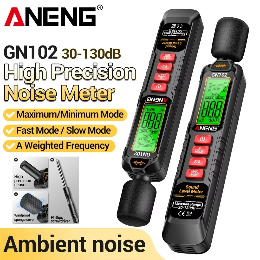 Цифровой шумомер ANENG GN102 с двойным режимом отбора проб, функцией сохранения данных, автоматическим отключением и функцией мониторинга окружающего шума.
Цифровой шумомер ANENG GN102 с двойным режимом отбора проб, функцией сохранения данных, автоматическим отключением и функцией мониторинга окружающего шума.