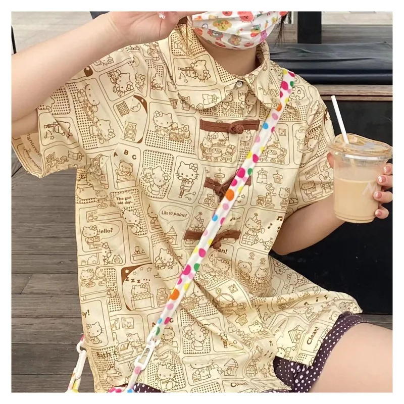 Hello Kitty Shirt Miniso Interest Printing Knot Button Short Sleeve Comfortable Cute Playful Unique Tops Summer New Pattern
Hello Kitty Shirt Miniso Interest Printing Knot Button Short Sleeve Comfortable Cute Playful Unique Tops Summer New Pattern
