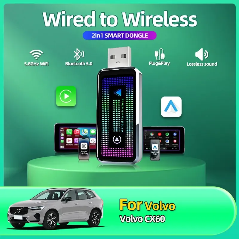Mini CarPlay Android Auto Wireless Adapter 2IN1 Smart Box Dongle Bluetooth WiFi Fast Connect Plug & Play For Volvo CX60
Mini CarPlay Android Auto Wireless Adapter 2IN1 Smart Box Dongle Bluetooth WiFi Fast Connect Plug & Play For Volvo CX60