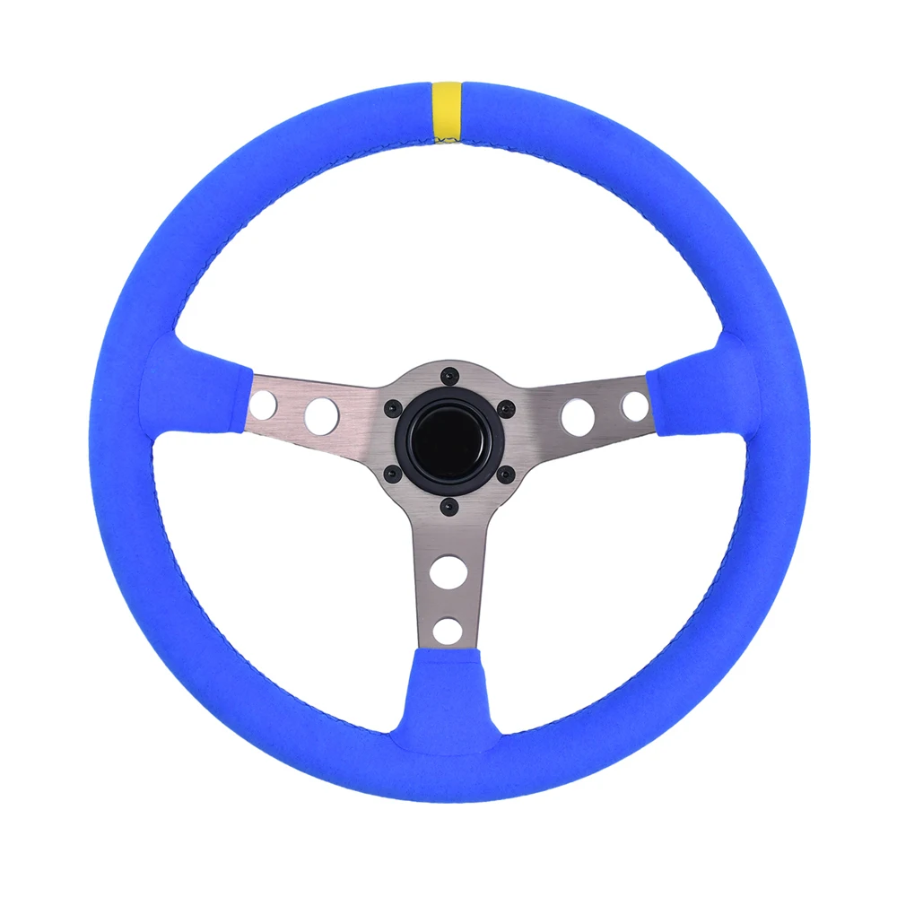 14inch 3 Spokes Deep Concave Racing Steering Wheel 6 Hole Blue Suede Leather Drift Sport Steering Wheel with Yellow Connector
14inch 3 Spokes Deep Concave Racing Steering Wheel 6 Hole Blue Suede Leather Drift Sport Steering Wheel with Yellow Connector