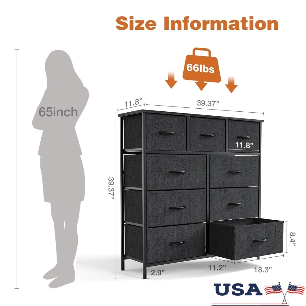 9 Drawer Dresser Tall Fabric Storage Unit Metal Frame Bedroom Living Room Versatile Organizer with Wooden Top Easy Clean 
9 Drawer Dresser Tall Fabric Storage Unit Metal Frame Bedroom Living Room Versatile Organizer with Wooden Top Easy Clean