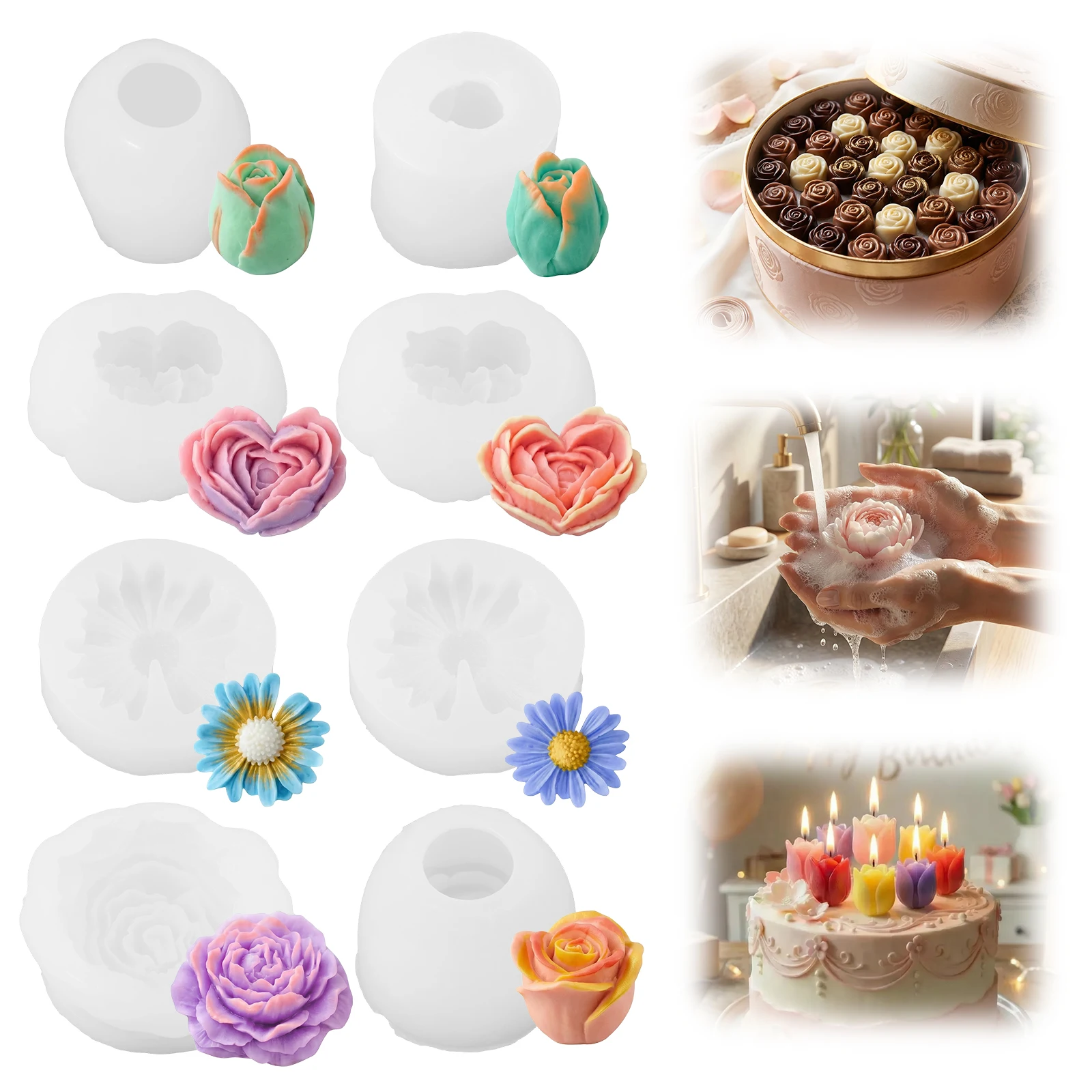 8/9 Pcs Flower Candle Silicone Mold DIY Candle Mold Nonstick 3D Peony Rose Tulip Floral Shape Candle Molds for Chocolate Soap
8/9 Pcs Flower Candle Silicone Mold DIY Candle Mold Nonstick 3D Peony Rose Tulip Floral Shape Candle Molds for Chocolate Soap