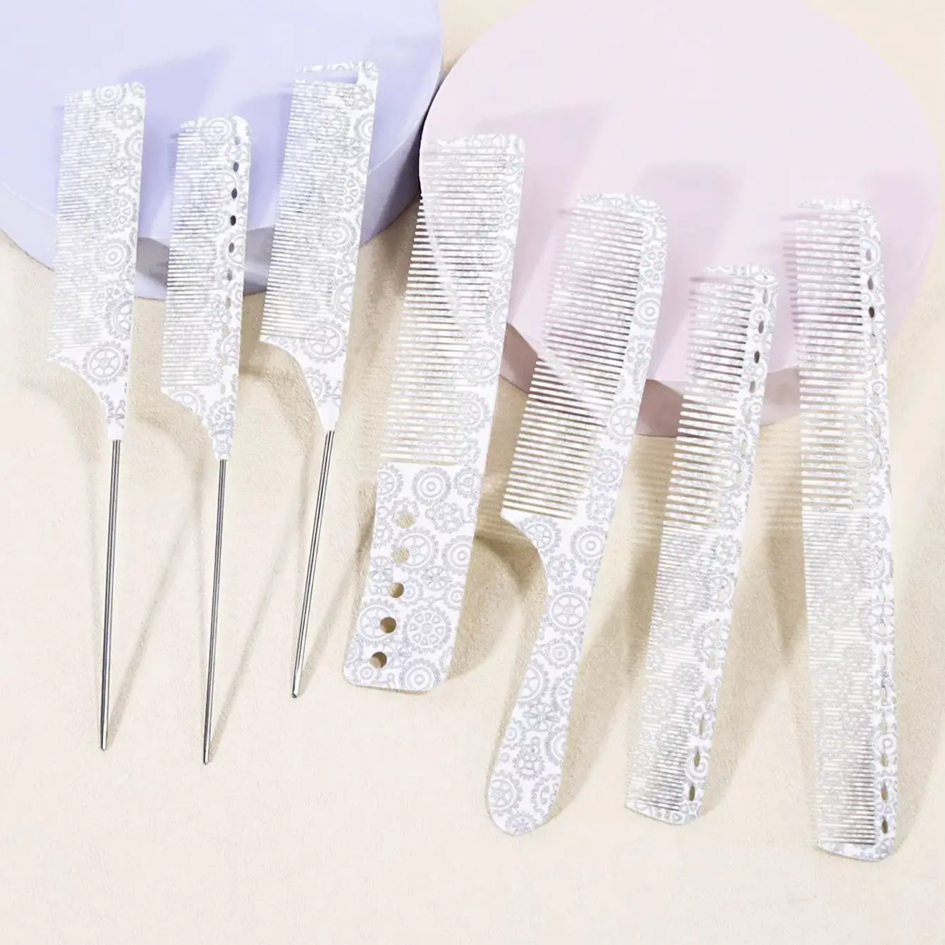 Professional hair comb set, gear print design, durable ABS plastic handle, hair salon comb tool, special for real hair wigs
Professional hair comb set, gear print design, durable ABS plastic handle, hair salon comb tool, special for real hair wigs