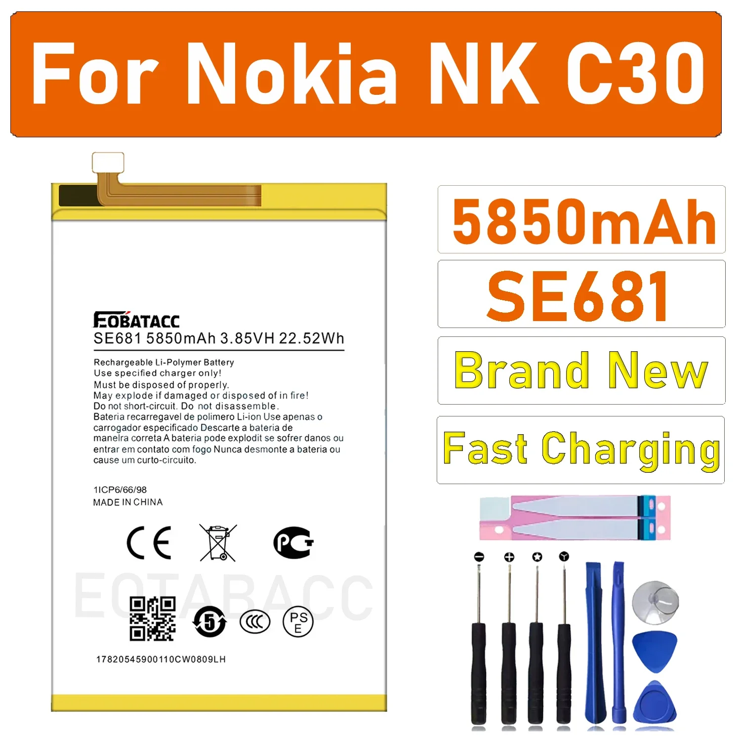 2025 Years EOBATACC 100% original 5850mAh Battery SE681 For Nokia C30 Battery+Free tools
2025 Years EOBATACC 100% original 5850mAh Battery SE681 For Nokia C30 Battery+Free tools