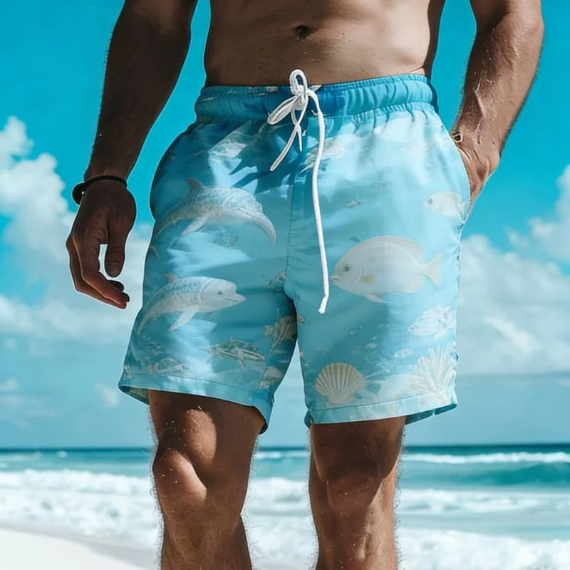 Marine Life Themed Beach Shorts for Men, Dolphin & Turtle Pattern Swim Trunks, Crafted for Vacation & Casual Looks
Marine Life Themed Beach Shorts for Men, Dolphin & Turtle Pattern Swim Trunks, Crafted for Vacation & Casual Looks