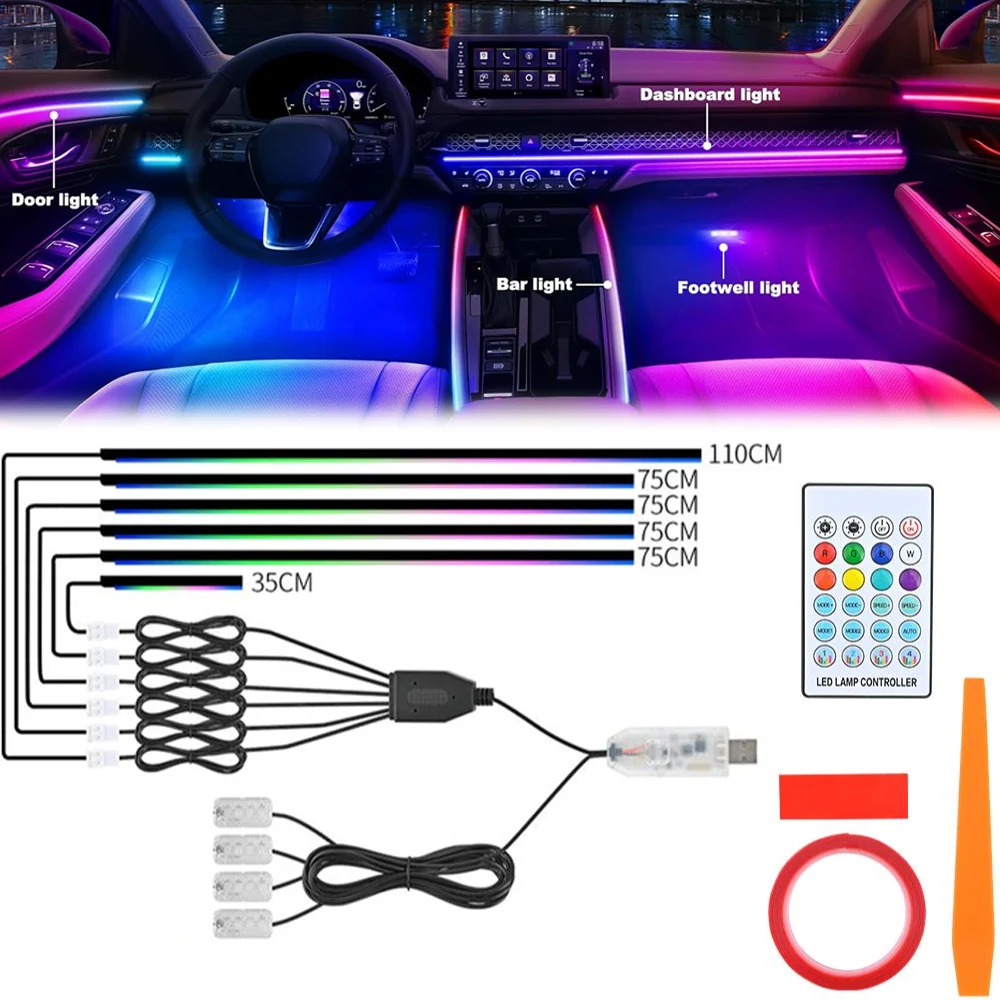1/6/10 in 1Car LED Ambient Light Strip Acrylic Neon Interior Atmosphere Lamp with APP/Remote Control for Car Interior Dashboard
1/6/10 in 1Car LED Ambient Light Strip Acrylic Neon Interior Atmosphere Lamp with APP/Remote Control for Car Interior Dashboard