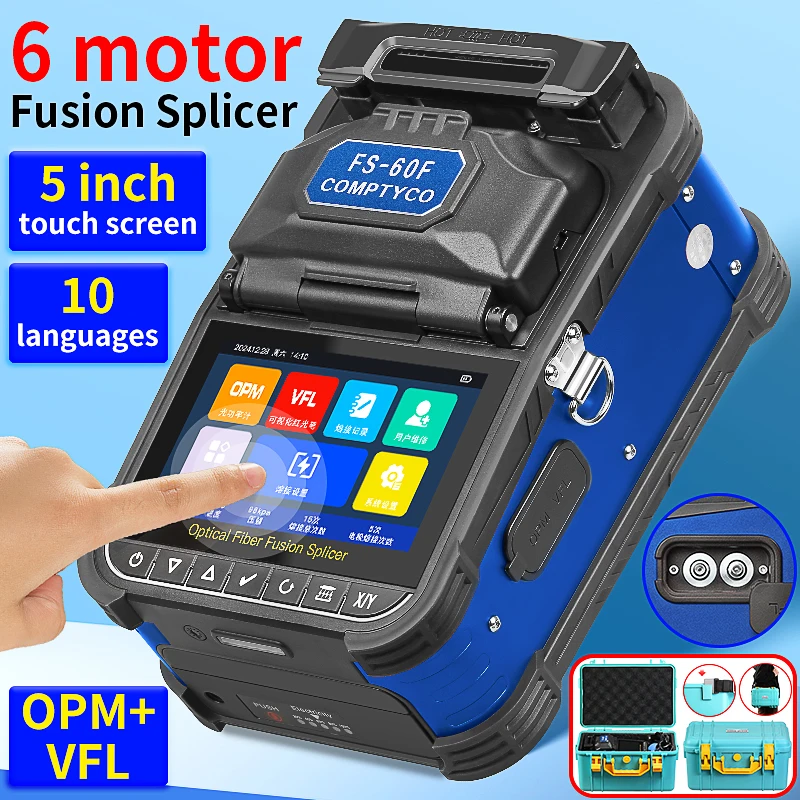 COMPTYCO FS-60F Optical Fiber Fusion Splicer SM MM Multilingual Touch Screen Fiber Optic Core Welding Machine Built in VFL OPM
COMPTYCO FS-60F Optical Fiber Fusion Splicer SM MM Multilingual Touch Screen Fiber Optic Core Welding Machine Built in VFL OPM
