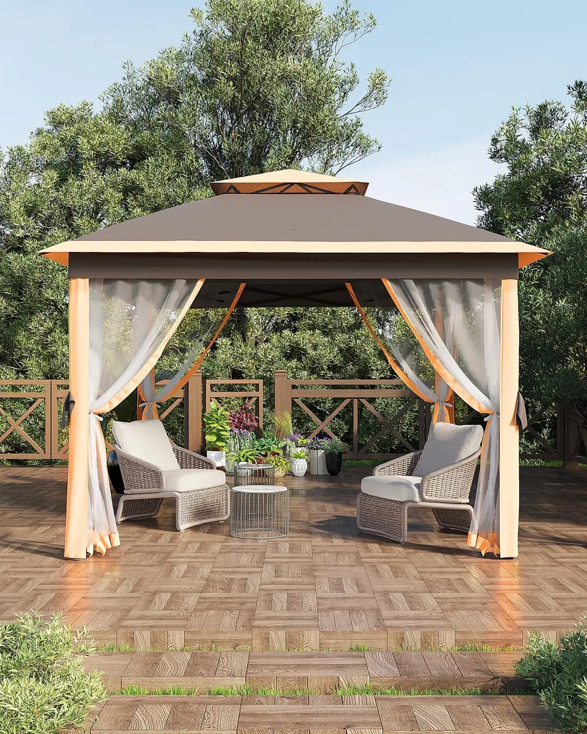 11x11ft Pop-Up Gazebo with Mosquito Net, Weather-Resistant 210D Oxford Canopy UPF 50+, Rust-Resistant Steel Frame & Carry Bag for Patio Garden
11x11ft Pop-Up Gazebo with Mosquito Net, Weather-Resistant 210D Oxford Canopy UPF 50+, Rust-Resistant Steel Frame & Carry Bag for Patio Garden