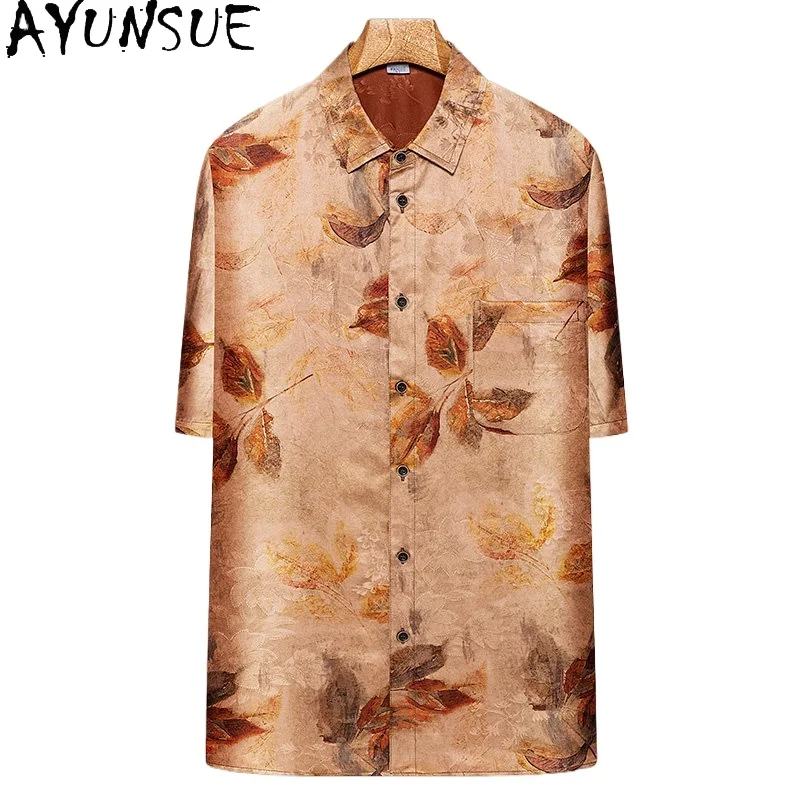 AYUNSUE High Quality 100% Natural Mulberry Silk Shirts for Men Summer Lapel Fashion Short Sleeve Shirts Red Watered Gauze Shirt
AYUNSUE High Quality 100% Natural Mulberry Silk Shirts for Men Summer Lapel Fashion Short Sleeve Shirts Red Watered Gauze Shirt