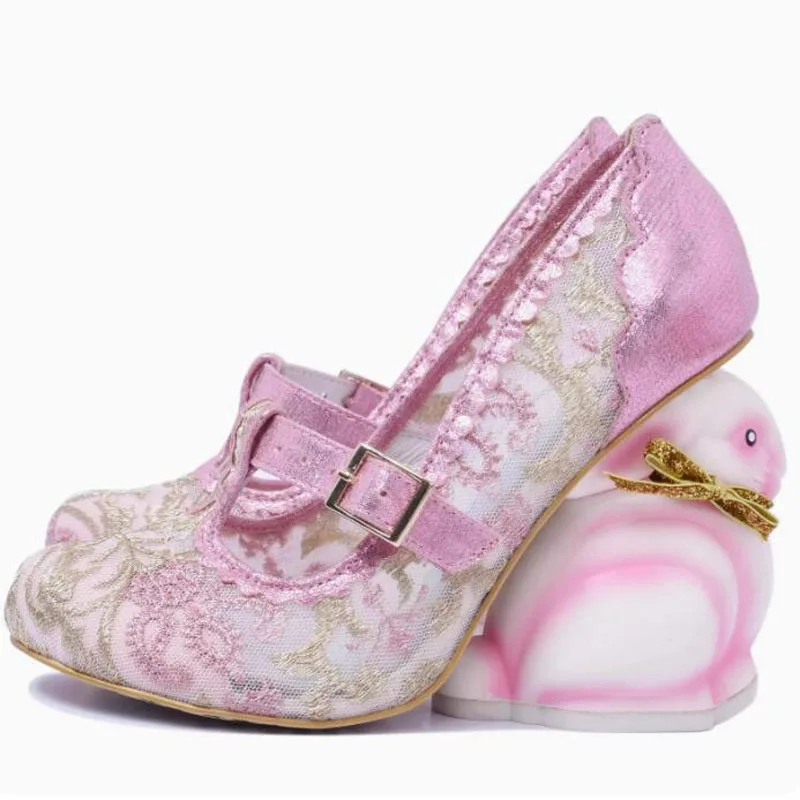 Sweet Pink Rabbit Heels Pumps Floral Lace Patchwork T- Strap Cross Cute Abnormal Heels Round Toe Lolita Shoes Zapatos Woman
Sweet Pink Rabbit Heels Pumps Floral Lace Patchwork T- Strap Cross Cute Abnormal Heels Round Toe Lolita Shoes Zapatos Woman