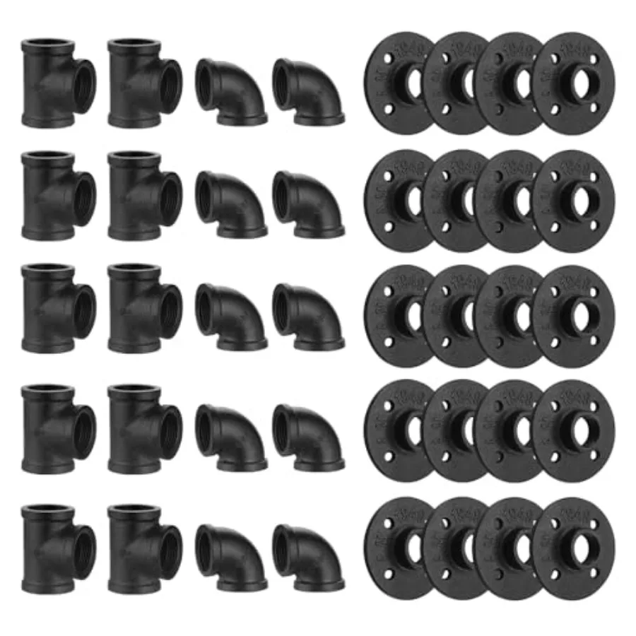 Black Floor Flange/Elbow/Tee Combo, Threaded Pipe Fitting for Industrial vintage style, DIY Project/Furniture/Shelvg Decoration
Black Floor Flange/Elbow/Tee Combo, Threaded Pipe Fitting for Industrial vintage style, DIY Project/Furniture/Shelvg Decoration