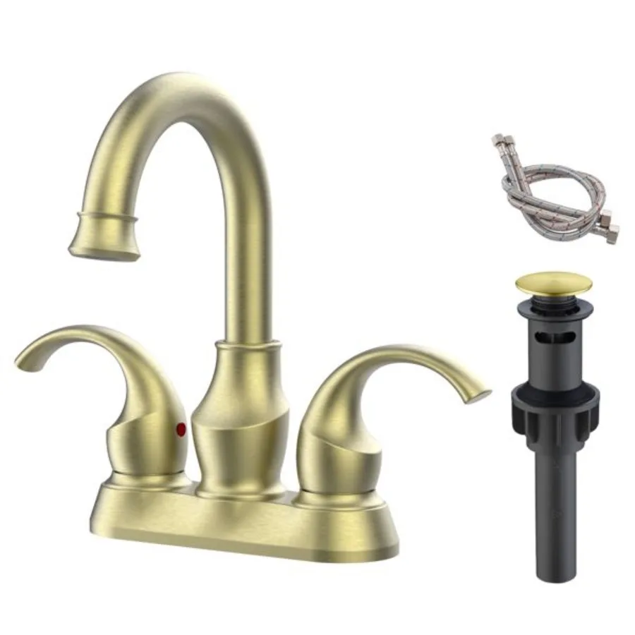 Bathroom Faucet 2Handle Brushed Gold with 360 Degree Rotating Spout Crescent Moon Style 4inch Centerset Vanity Sink with PopUp
Bathroom Faucet 2Handle Brushed Gold with 360 Degree Rotating Spout Crescent Moon Style 4inch Centerset Vanity Sink with PopUp