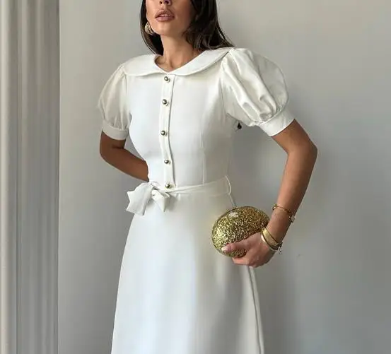 Women's Sweet Short Sleeve Multi Button Casual Dress Temperament Commuting Summer New Female Fashion High Waist Elegant Dresses
Women's Sweet Short Sleeve Multi Button Casual Dress Temperament Commuting Summer New Female Fashion High Waist Elegant Dresses