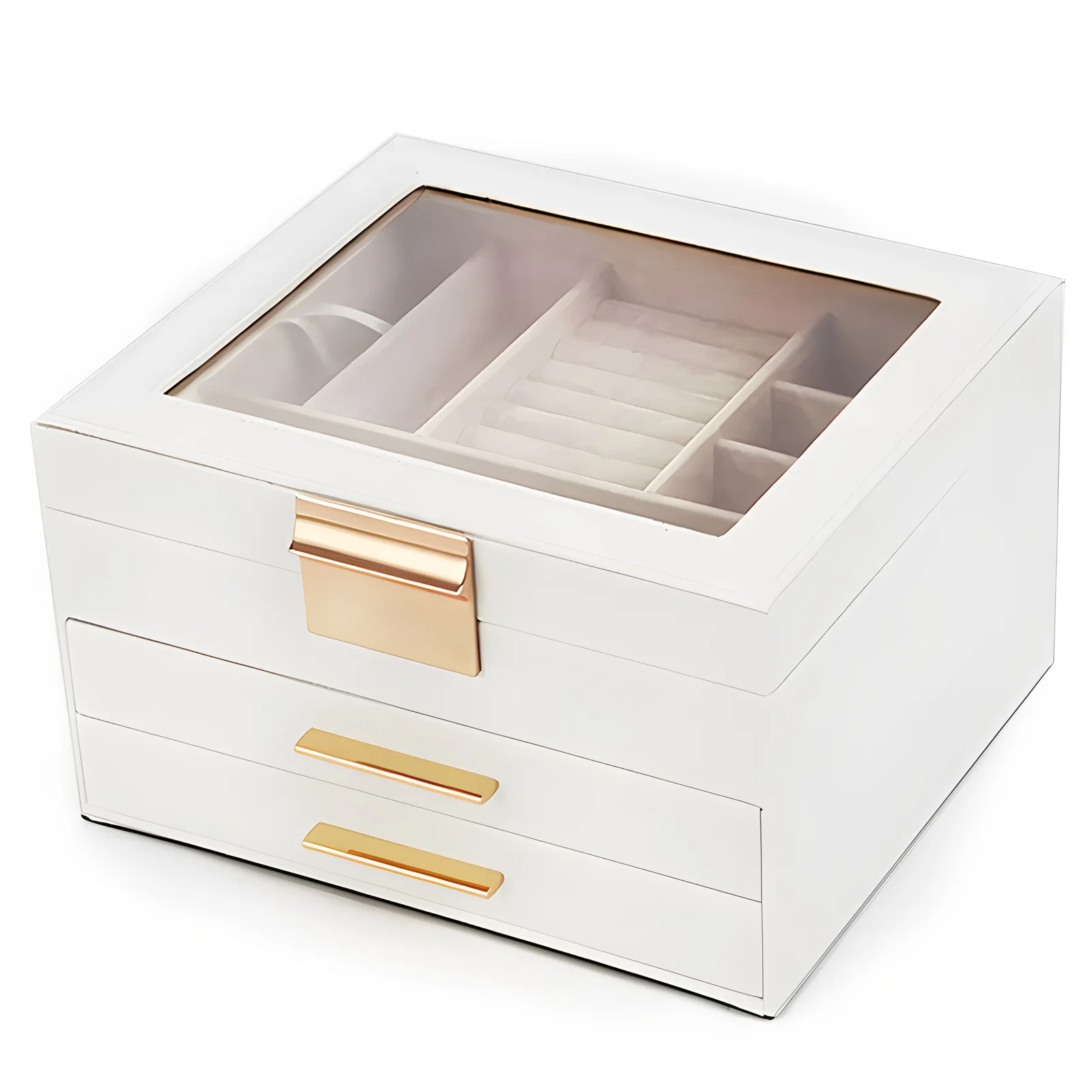 High end, jewelry box, large capacity, three layers, window opening, earrings, rings, storage.
High end, jewelry box, large capacity, three layers, window opening, earrings, rings, storage.