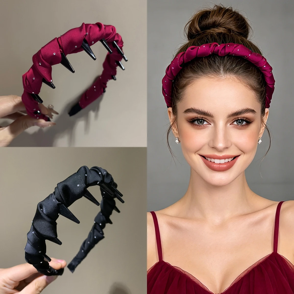Women's Burgundy Black Fabric Wrapped Headband, Decor Non-slip Spike Teeth Hair Hoop, Hair Accessories for Daily Party SA122
Women's Burgundy Black Fabric Wrapped Headband, Decor Non-slip Spike Teeth Hair Hoop, Hair Accessories for Daily Party SA122
