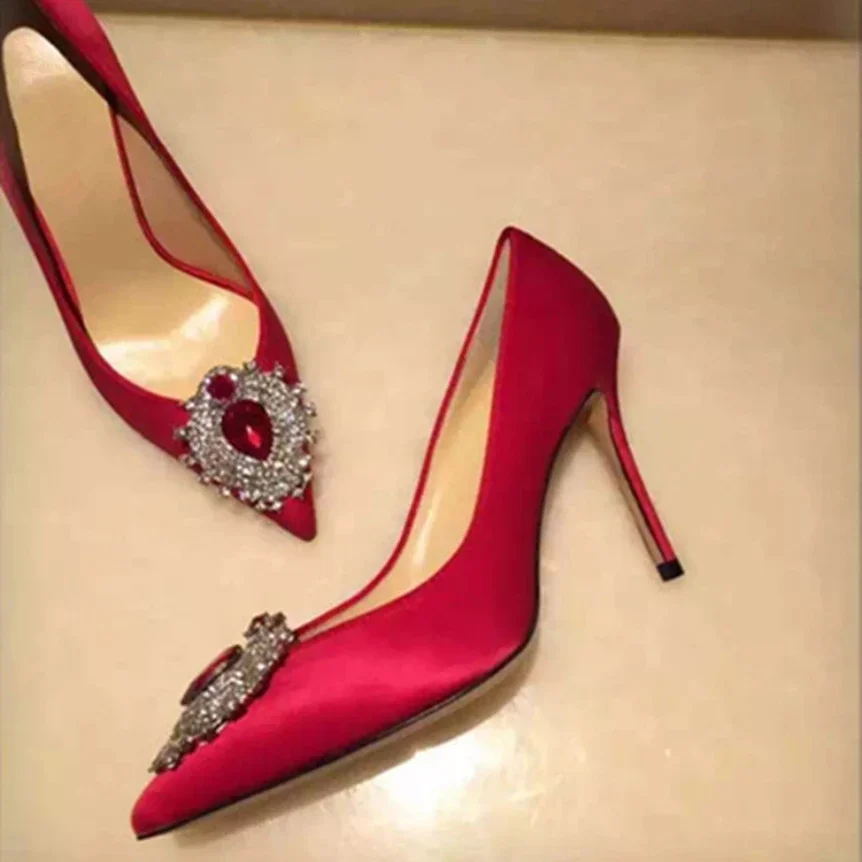 Sexy Shallow Mouth Women's Pumps Shoes Fashion Designer Rhinobasine Pointed Toe High Heels Elegant Red Satin Party Dress Shoes
Sexy Shallow Mouth Women's Pumps Shoes Fashion Designer Rhinobasine Pointed Toe High Heels Elegant Red Satin Party Dress Shoes