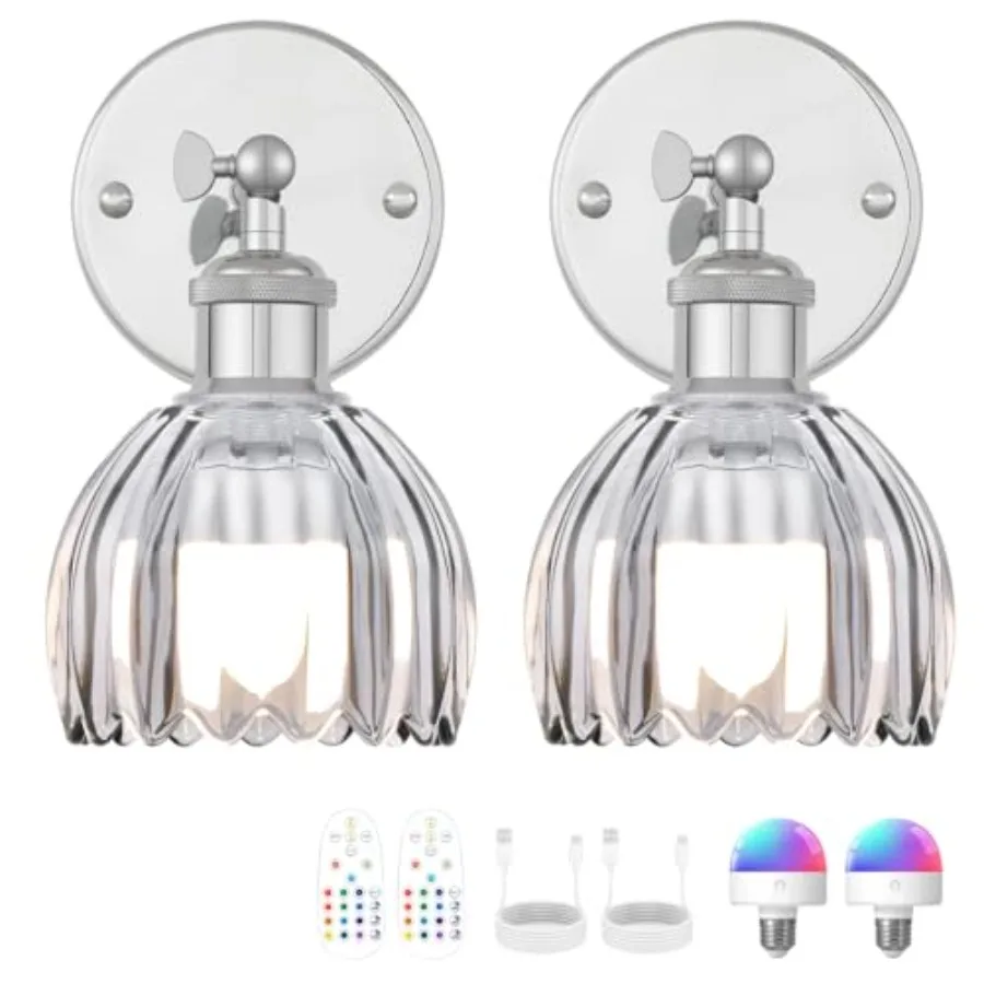 Vintage Battery Operated Wall Sconce Smoky Gray Tulip Glass Lampshade Wireless Rechargeable Battery Powered LED Wall Light with
Vintage Battery Operated Wall Sconce Smoky Gray Tulip Glass Lampshade Wireless Rechargeable Battery Powered LED Wall Light with
