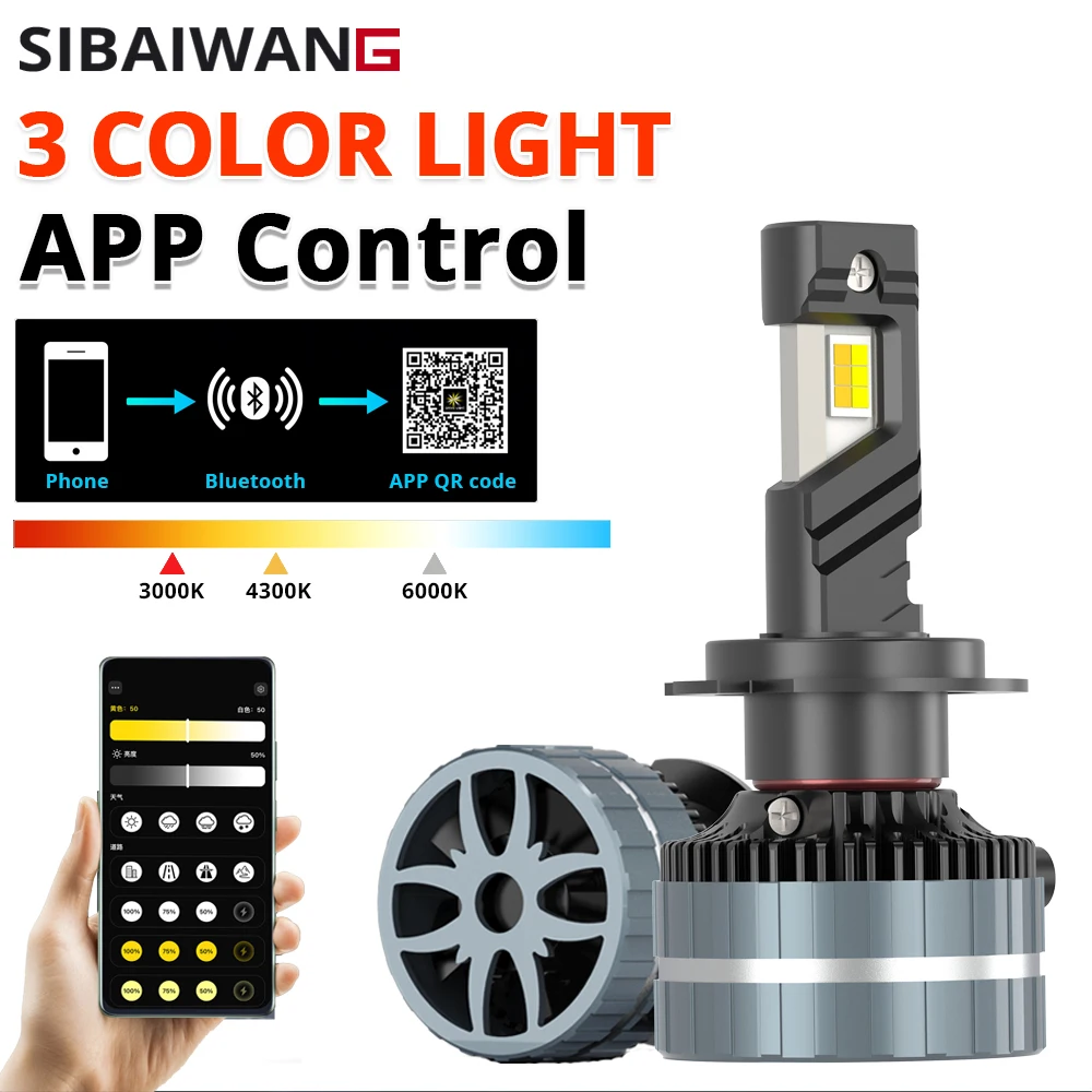 3 Colors LED Light for APP Control H7 H4 Car Headlight Bulbs 3000K 4300K 6000K H1 H11 H3 9005 HB3 9006 HB4 9012 LED Car Lights
3 Colors LED Light for APP Control H7 H4 Car Headlight Bulbs 3000K 4300K 6000K H1 H11 H3 9005 HB3 9006 HB4 9012 LED Car Lights