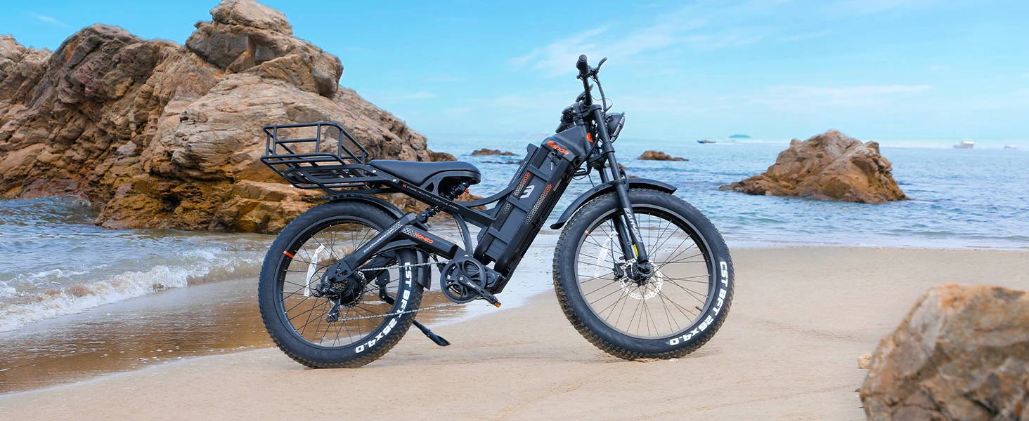 STLF CLRAK Eahora Romeo Pro 1200w 48v 60ah package with a second battery and a basket at the back of the bike
STLF CLRAK Eahora Romeo Pro 1200w 48v 60ah package with a second battery and a basket at the back of the bike