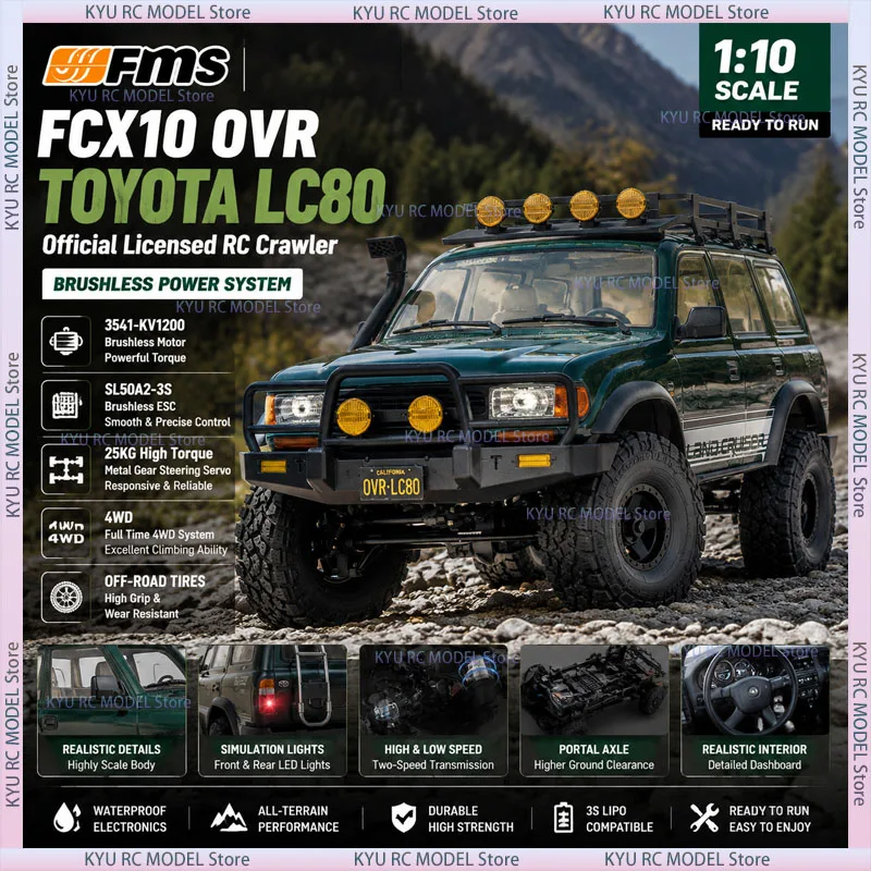 FMS 1:10 FCX10 OVR Toyota LC80 Officially Licensed RC Crawler – Brushless Motor, High Torque, Full 4WD, Realistic LED Lights
FMS 1:10 FCX10 OVR Toyota LC80 Officially Licensed RC Crawler – Brushless Motor, High Torque, Full 4WD, Realistic LED Lights