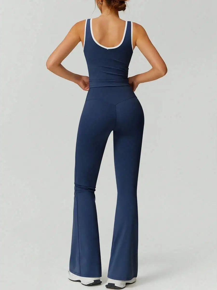 Women 2 Piece Sports Vest And Flare Pants Set Contrast Color Fashion Waist Design
Women 2 Piece Sports Vest And Flare Pants Set Contrast Color Fashion Waist Design