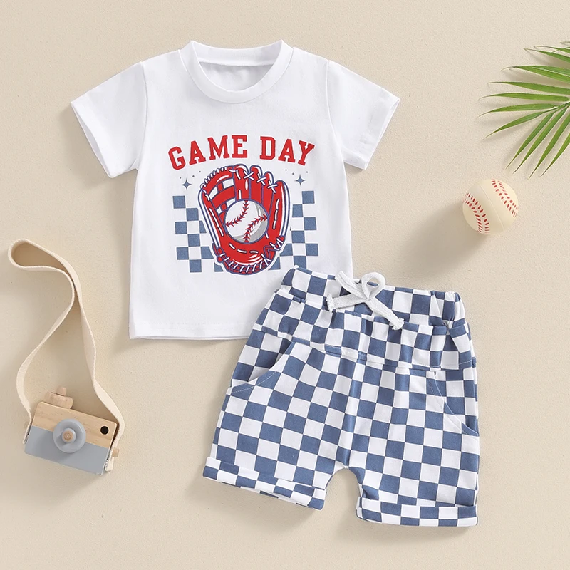 Toddler Baby Boy Summer Outfit Baseball Print Round Neck Short Sleeve Tops Checkerboard Shorts Set
Toddler Baby Boy Summer Outfit Baseball Print Round Neck Short Sleeve Tops Checkerboard Shorts Set