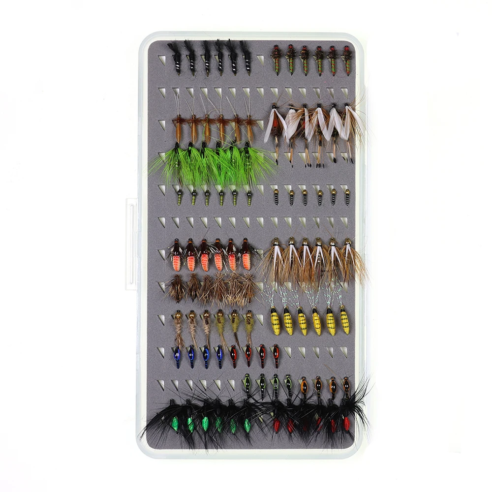 100PCS/Box Fly Fishing Flies Kit With Dry Wet Elk Hair Caddis Princess Nymph Royal Wulff Scuds Epoxy Midge Trout Fish Lure Baits
100PCS/Box Fly Fishing Flies Kit With Dry Wet Elk Hair Caddis Princess Nymph Royal Wulff Scuds Epoxy Midge Trout Fish Lure Baits