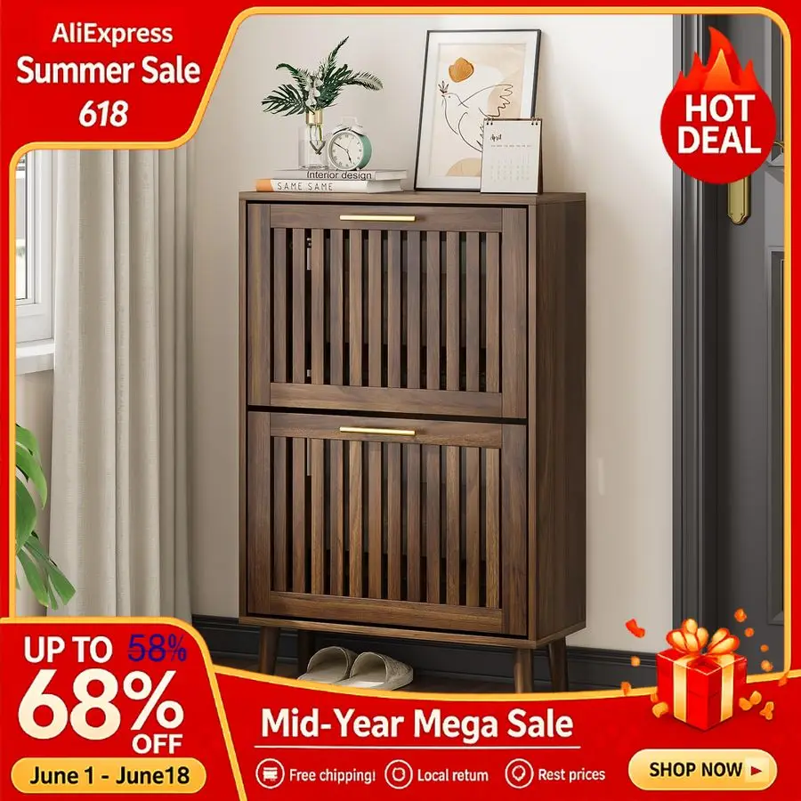Cabinet, Shoe Storage Cabinet with Louvered 2 Flip Drawers, Narrow Shoe Cabinet Storage for Entryway, Freestanding Customizable
Cabinet, Shoe Storage Cabinet with Louvered 2 Flip Drawers, Narrow Shoe Cabinet Storage for Entryway, Freestanding Customizable
