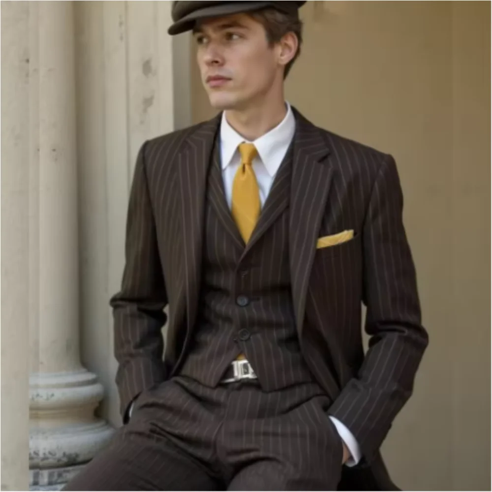 Formal Brown Stripe Men's Suits Skinny 3 Piece Jacket Pants Vest Notch Lapel Male Clothing Single Breasted Customzied Blazer
Formal Brown Stripe Men's Suits Skinny 3 Piece Jacket Pants Vest Notch Lapel Male Clothing Single Breasted Customzied Blazer