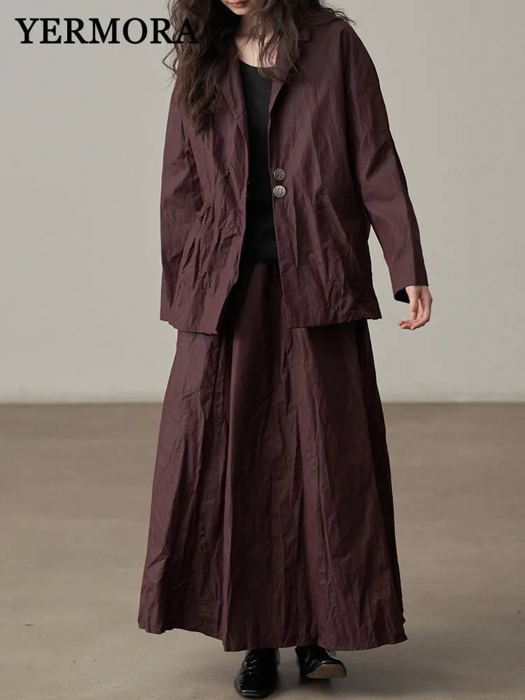 YERMORA Woemn Two Pieces Set Red Wrinkle Brief Thin Blazer Lapel Long Sleeve Fashion Half Body Skirt Spring Summer 2025 New A831
YERMORA Woemn Two Pieces Set Red Wrinkle Brief Thin Blazer Lapel Long Sleeve Fashion Half Body Skirt Spring Summer 2025 New A831