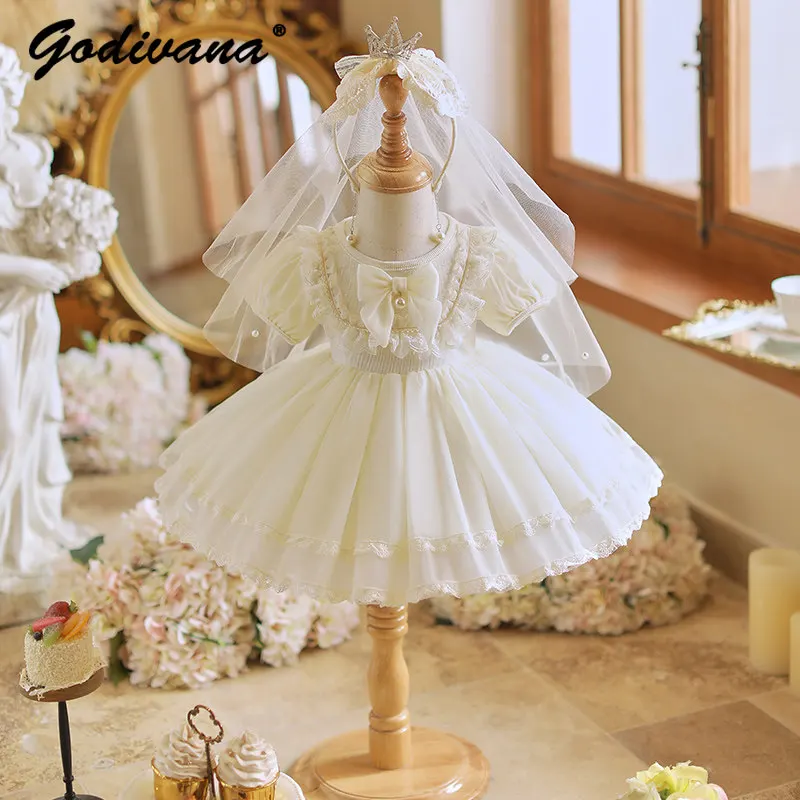 Baby Girls Summer New Soft Cotton Princess Dress Kids Sweet Puff Sleeve Lace Trim Bow Pearls Birthday Party Performance Gown
Baby Girls Summer New Soft Cotton Princess Dress Kids Sweet Puff Sleeve Lace Trim Bow Pearls Birthday Party Performance Gown