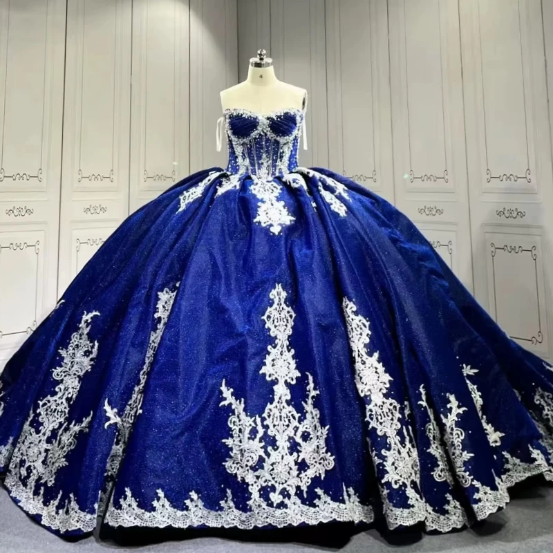 Royal Blue Shiny Quinceanera Dresses Off The Shoulder Applique Lace Beading Crystal Tull Corset Party Birthday Sweet 16 Dress
Royal Blue Shiny Quinceanera Dresses Off The Shoulder Applique Lace Beading Crystal Tull Corset Party Birthday Sweet 16 Dress