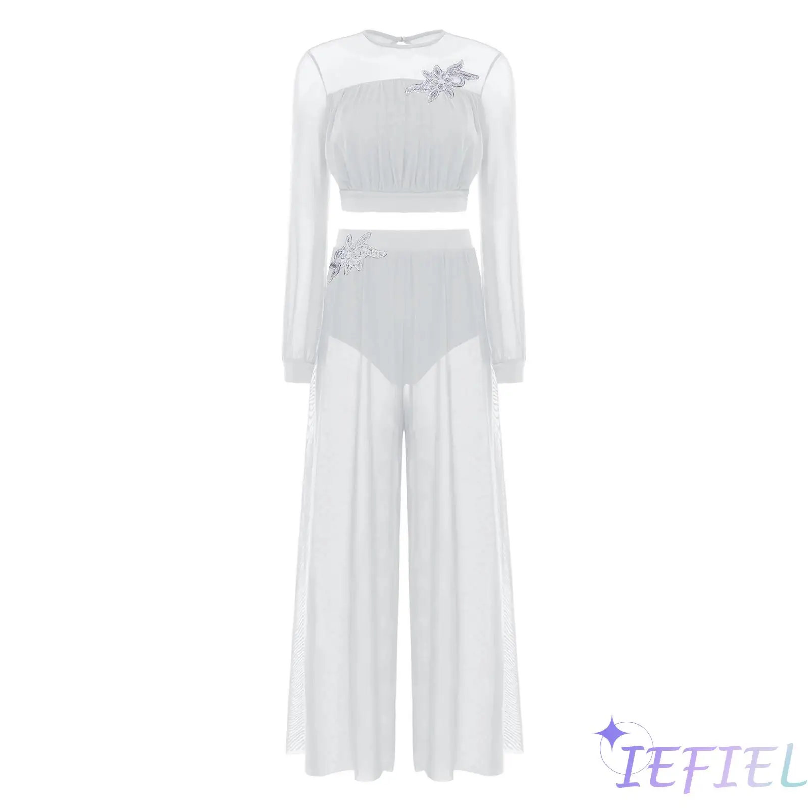 Women Lyrical Dance Sequined Applique Outfits Lantern Sleeve Backless Crop Top and Sheer Mesh Pants Flowy Modern Dancewear
Women Lyrical Dance Sequined Applique Outfits Lantern Sleeve Backless Crop Top and Sheer Mesh Pants Flowy Modern Dancewear