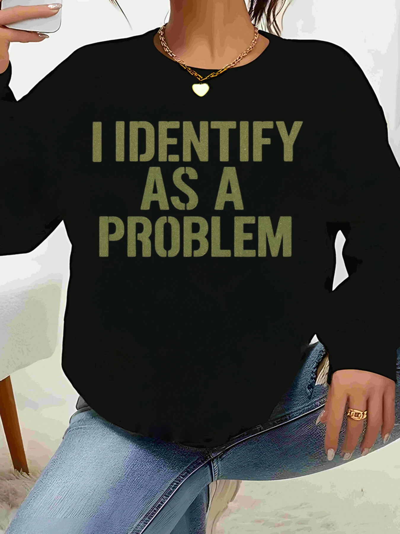 Футболка с длинными рукавами с принтом «Я идентифицирую себя как проблема» для вечеринки на Хэллоуин, повседневная одежда, женский модный топ
Футболка с длинными рукавами с принтом «Я идентифицирую себя как проблема» для вечеринки на Хэллоуин, повседневная одежда, женский модный топ