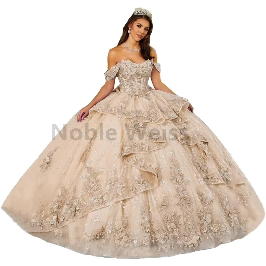 Women’s Off Shoulder Quinceanera Dresses Ball Gown 3D Flower Puffy Lace Prom Dresses with Bow Customize
Women’s Off Shoulder Quinceanera Dresses Ball Gown 3D Flower Puffy Lace Prom Dresses with Bow Customize
