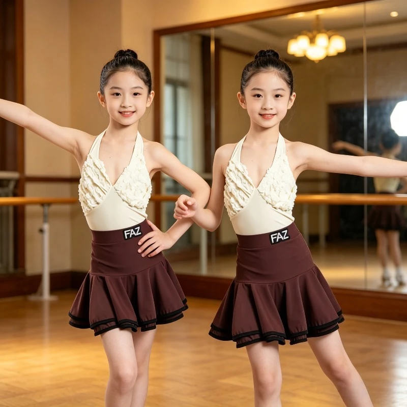 Girls Latin Dance Dress White Top Coffee Split Skirt Set Kids Ballroom Practice Training Performance Dance Costume Dancewear
Girls Latin Dance Dress White Top Coffee Split Skirt Set Kids Ballroom Practice Training Performance Dance Costume Dancewear