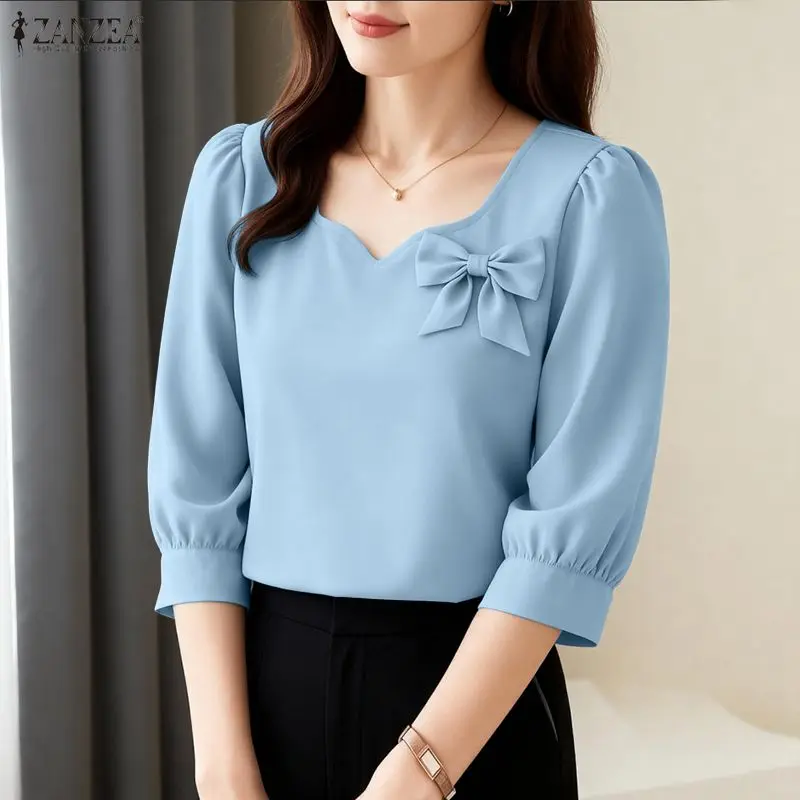 2026 ZANZEA Summer Blouse Women Elegant V Neck 3/4 Sleeve Office Shirt Solid Bows Tops Stylish Work Holiday Blouses Mujer Tunic
2026 ZANZEA Summer Blouse Women Elegant V Neck 3/4 Sleeve Office Shirt Solid Bows Tops Stylish Work Holiday Blouses Mujer Tunic