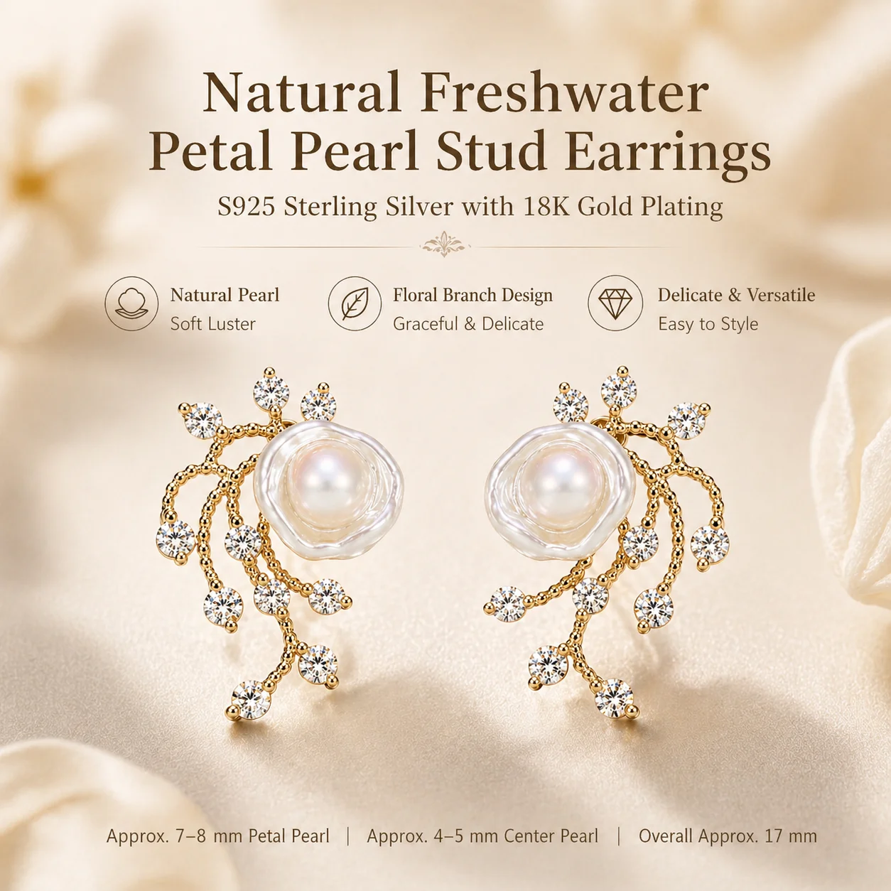 Natural Freshwater Pearl Stud Earrings for Women, S925 Sterling Silver Floral Branch Earrings Elegant Jewelry Gift
Natural Freshwater Pearl Stud Earrings for Women, S925 Sterling Silver Floral Branch Earrings Elegant Jewelry Gift