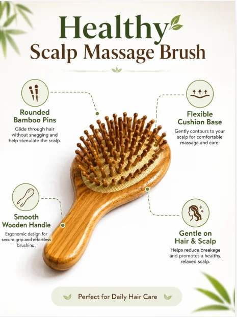 1PC Bamboo Paddle Hair Brush, Wooden Cushion Massage Comb, Scalp Care Detangling Hairbrush for Women Men Daily Hair Styling
1PC Bamboo Paddle Hair Brush, Wooden Cushion Massage Comb, Scalp Care Detangling Hairbrush for Women Men Daily Hair Styling