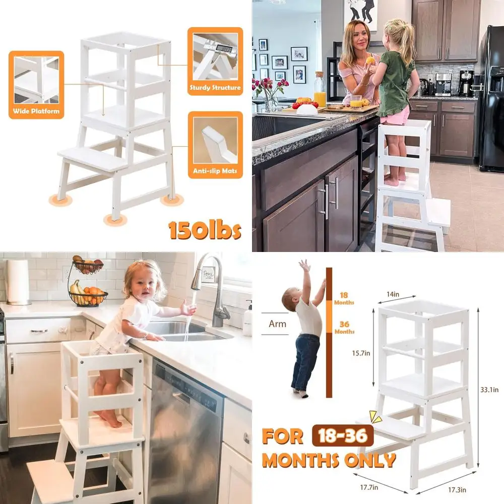 Wooden Toddler Learning Tower with Non-Slip Mat, White Kitchen Step Stool for Kids to Reach Counters and Sinks
Wooden Toddler Learning Tower with Non-Slip Mat, White Kitchen Step Stool for Kids to Reach Counters and Sinks