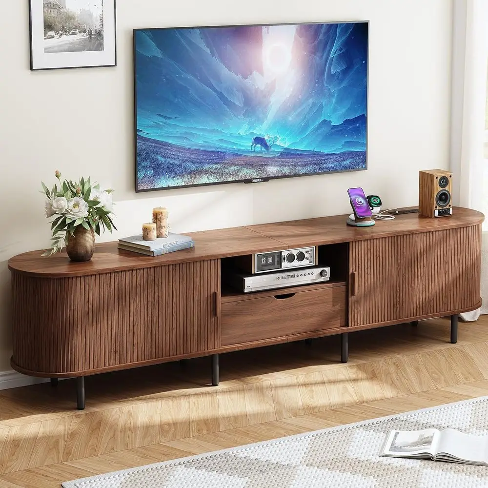90 TV Stand with Outlet, Storage & Sliding Door Entertainment Center in Walnut
90 TV Stand with Outlet, Storage & Sliding Door Entertainment Center in Walnut