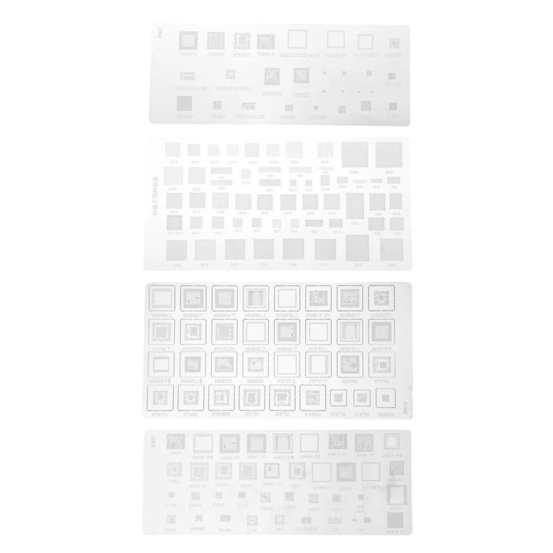 4 шт. Универсальный трафарет BGA для MTK MSM Samsung Huawei Xiaomi Ipad CPU RAM PM Power IC Reball Pin шаблон прямого нагрева
4 шт. Универсальный трафарет BGA для MTK MSM Samsung Huawei Xiaomi Ipad CPU RAM PM Power IC Reball Pin шаблон прямого нагрева