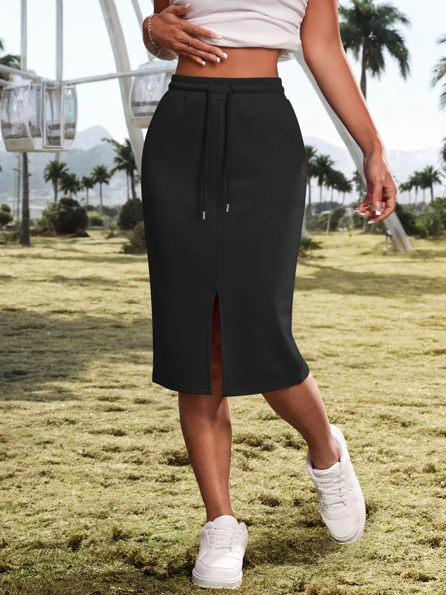 Trendy Daily Ladies High Waist Split Hem Sweat Skirt Drawstring Elastic Solid Midi Long Skirt All Match Streetwear
Trendy Daily Ladies High Waist Split Hem Sweat Skirt Drawstring Elastic Solid Midi Long Skirt All Match Streetwear