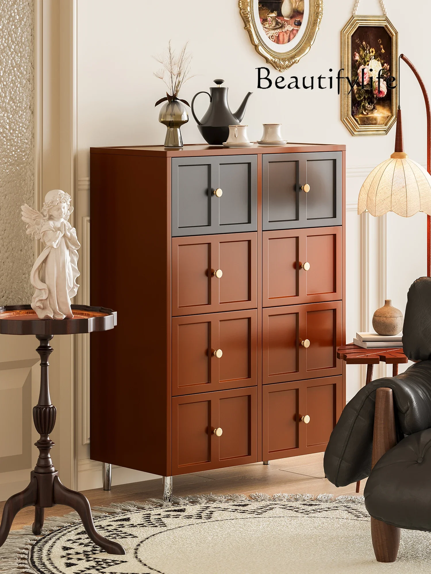 American retro eight-bucket cabinet, bedroom, bedside locker, medieval wall side locker, vertical cabinet, drawer cabinet
American retro eight-bucket cabinet, bedroom, bedside locker, medieval wall side locker, vertical cabinet, drawer cabinet
