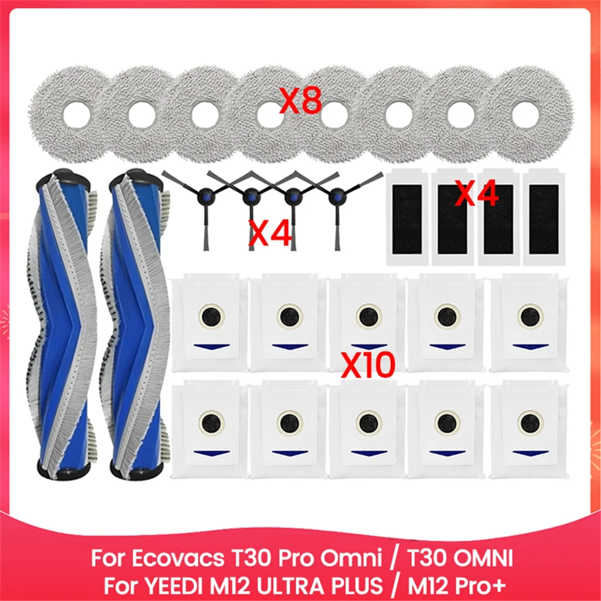 NEW 28PCS Brush Filter Mop Cloth Dust Kit for T30 Pro Omni/T30 OMNI for M12 ULTRA PLUS/M12 Pro+ Spare Part
NEW 28PCS Brush Filter Mop Cloth Dust Kit for T30 Pro Omni/T30 OMNI for M12 ULTRA PLUS/M12 Pro+ Spare Part